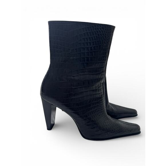 Nine West Vintage Womens 7.5 New Old Stock Black Leather Alligator Pointed Toe - Picture 5 of 11